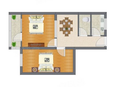 2室1厅 56.83平米