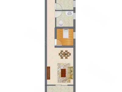 1室2厅 48.12平米户型图
