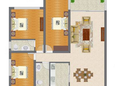 3室2厅 89.00平米户型图