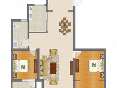 2室2厅 105.24平米户型图