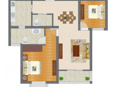 2室2厅 80.72平米户型图