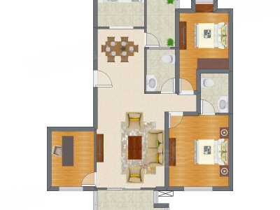 2室2厅 105.85平米户型图