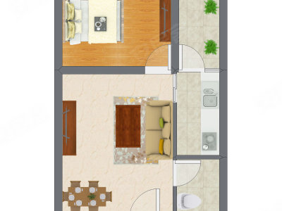 1室2厅 30.64平米户型图