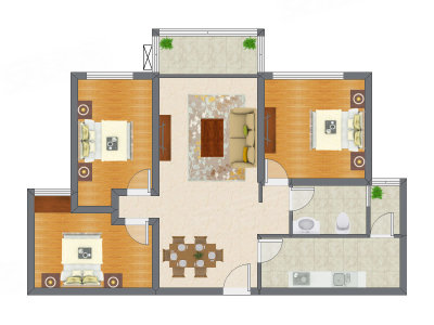 3室2厅 85.44平米户型图