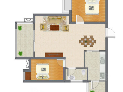 2室2厅 61.79平米户型图