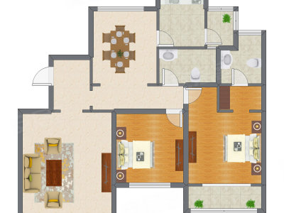 2室2厅 95.77平米户型图