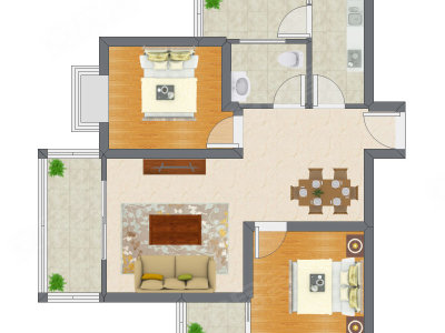 2室2厅 76.94平米户型图