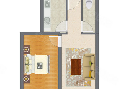 1室1厅 47.54平米户型图