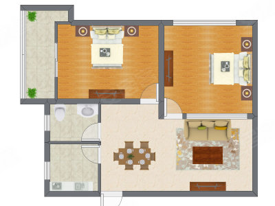 2室2厅 82.53平米户型图