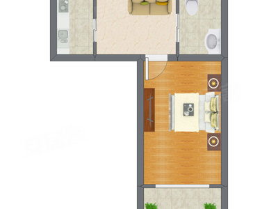 1室1厅 48.70平米户型图