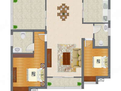 2室2厅 98.58平米户型图