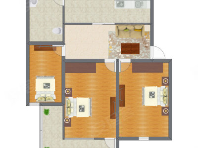 3室1厅 91.54平米