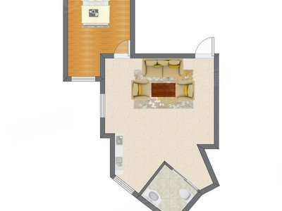 1室1厅 53.77平米户型图