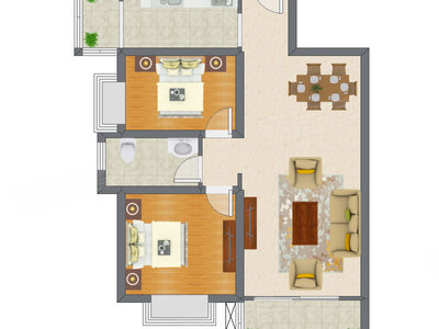 2室2厅 86.40平米户型图