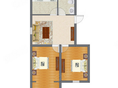 2室1厅 52.41平米户型图