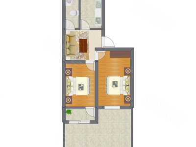 2室1厅 47.59平米户型图