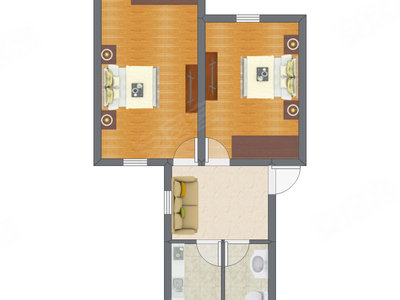 2室1厅 64.86平米户型图