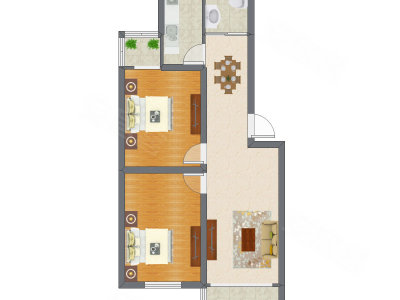 2室2厅 83.99平米户型图