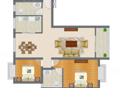2室2厅 105.30平米户型图