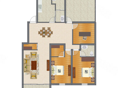 3室2厅 158.00平米户型图