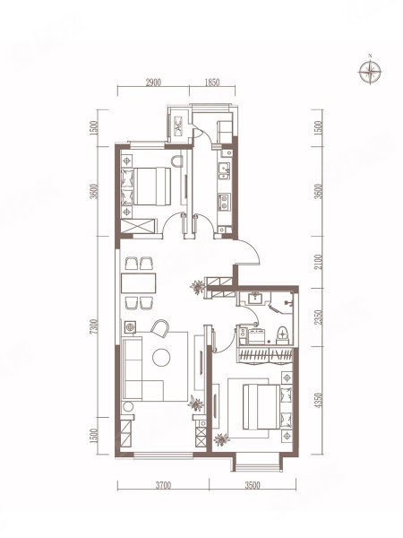 航城壹号2室2厅1卫100㎡南北300万