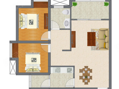 2室2厅 84.37平米户型图