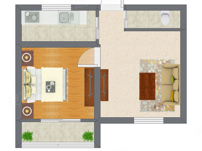 1室1厅 40.00平米户型图