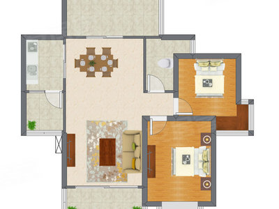 2室2厅 84.15平米户型图
