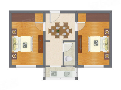 2室1厅 69.60平米户型图