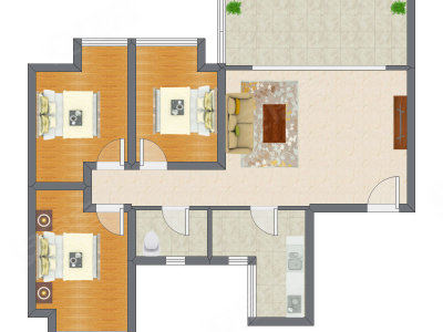 3室1厅 92.69平米