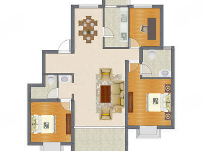 3室2厅 128.00平米户型图