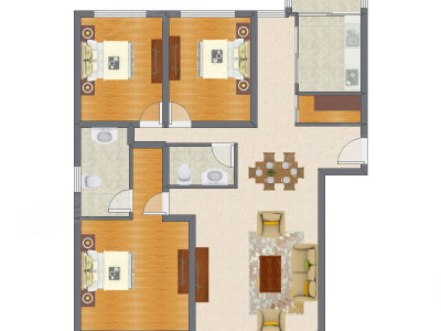3室2厅 140.60平米户型图