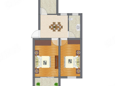 2室1厅 41.64平米户型图
