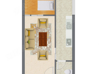 1室1厅 38.72平米户型图