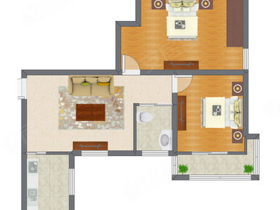 2室1厅 95.71平米户型图