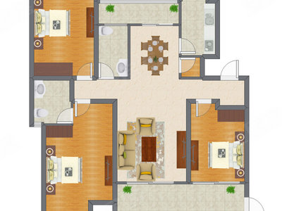 3室2厅 97.04平米户型图