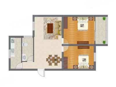 2室1厅 63.05平米户型图