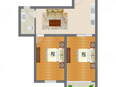 2室1厅 52.14平米户型图