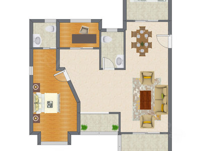 2室2厅 96.40平米户型图