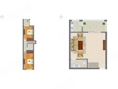 2室1厅 37.94平米户型图