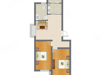 2室1厅 72.61平米户型图