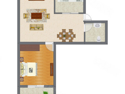 1室1厅 43.38平米户型图