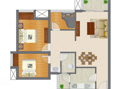 2室2厅 78.63平米户型图
