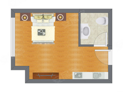 1室0厅 21.37平米户型图