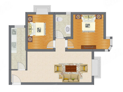 2室1厅 91.28平米户型图