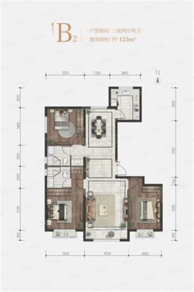 北京城建·府前龙樾3室2厅2卫125㎡南北544万