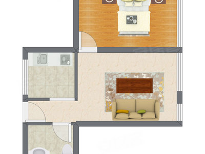 1室1厅 52.84平米户型图