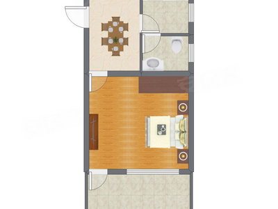 1室1厅 39.56平米