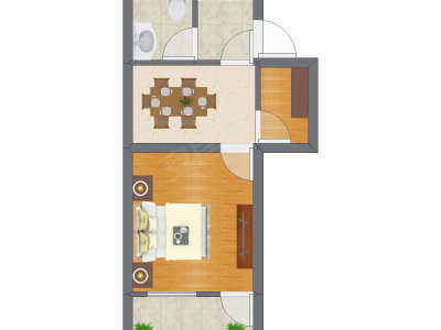 1室1厅 40.13平米户型图