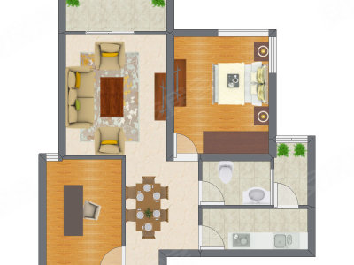 2室2厅 87.34平米户型图